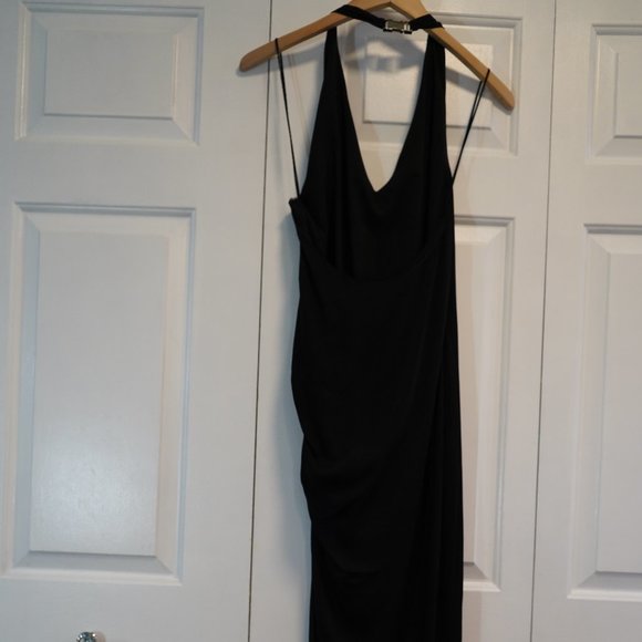 Haute Hippie Black Sleeveless Halter Dress with Metal Buckle and Slanted Bottom - Picture 7 of 8